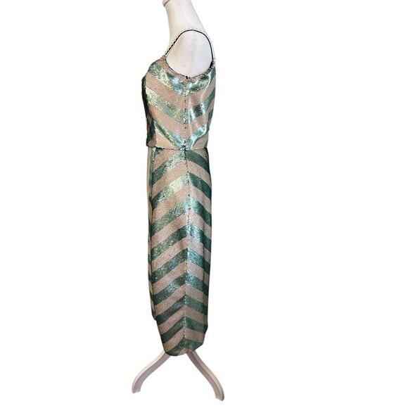 Johanna Ortiz Salon De Paris Jade Ivory Striped Sequin Dress Pearl Embellished 6 - Picture 3 of 12